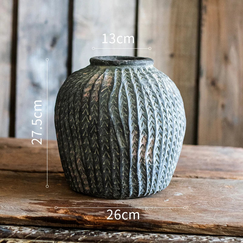 Vase Ceramic Underglaze Art Antique Jar Simple Antique Texture Flower Pot Desktop Decoration Display Prop New Chinese Style 1pc